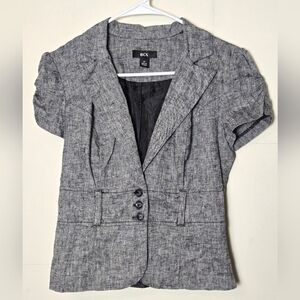 Vintage Y2K Soft Grunge Alt Girl Ruched Sleeve Linen Blend Office Jacket, Medium